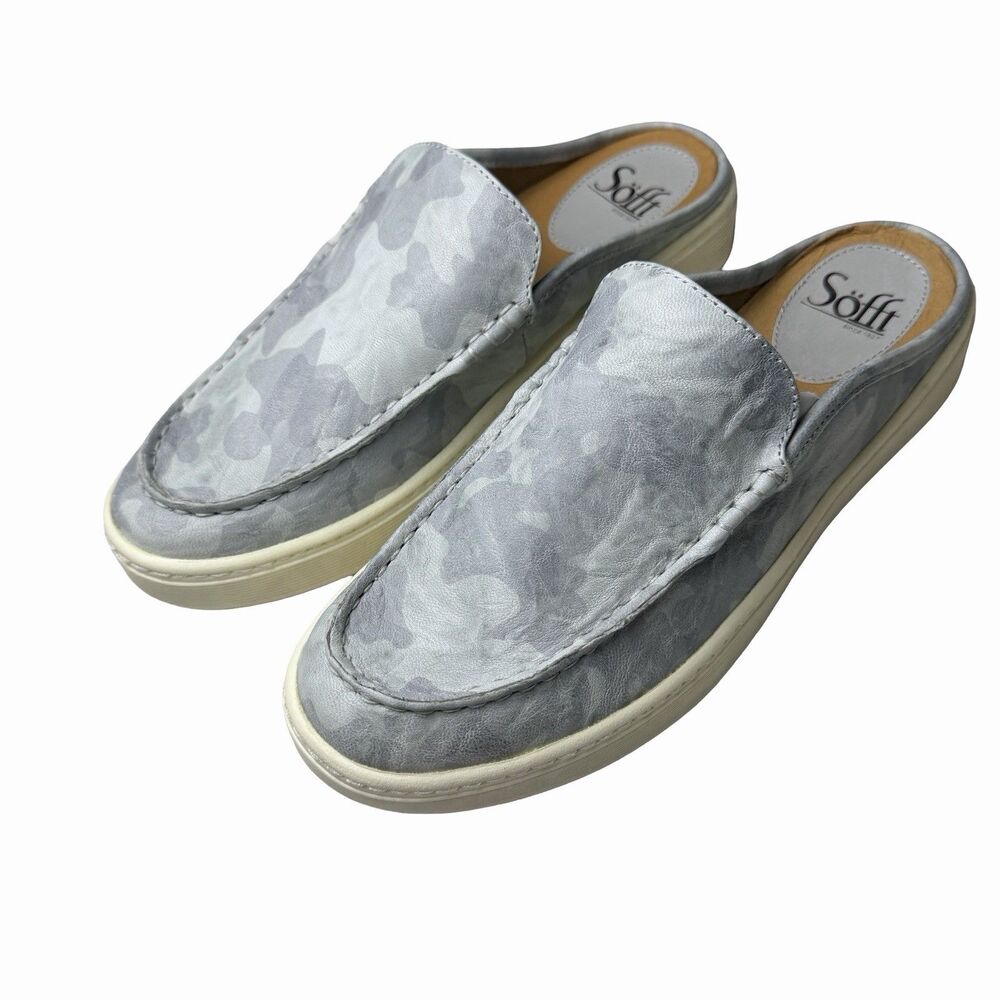 Sofft Somers Moc Leather Slip On Loafers Sneakers Womens 8 Gray Camo Round Toe